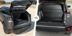 A comparison of the Peugeot 3008 and 2008 boot space, highlighting the larger capacity of the 3008.