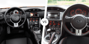 Comparing the driver-focused interiors of the Toyota 86 and Subaru BRZ, highlighting their sporty design and features.