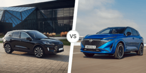 A side-by-side comparison of the Ford Kuga and Nissan Qashqai, highlighting their sleek designs and stylish features.